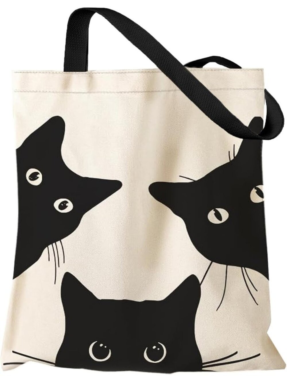 🎃Aesthetic Canvas Tote Bag with Inner Pocket Cotton Bag Three Black Cat